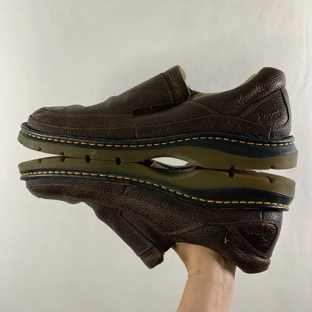 Dr Martens Mens Y2K Pebbled Leather Slip On Loafers Size 14 Brown Grunge Comfort